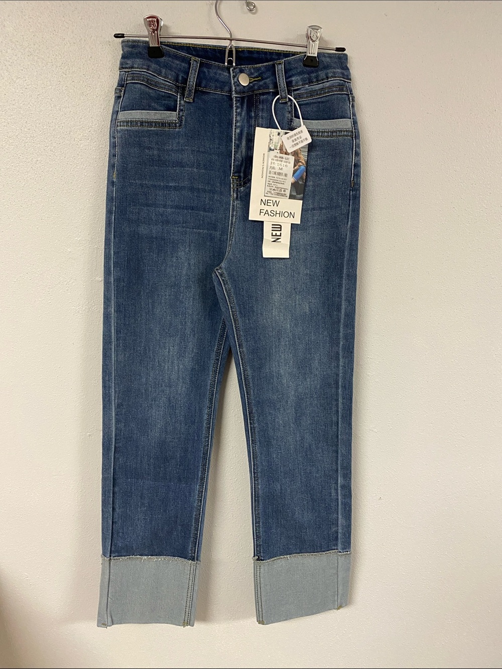 Women’s Blue Cuffed Straight Jeans. NWT